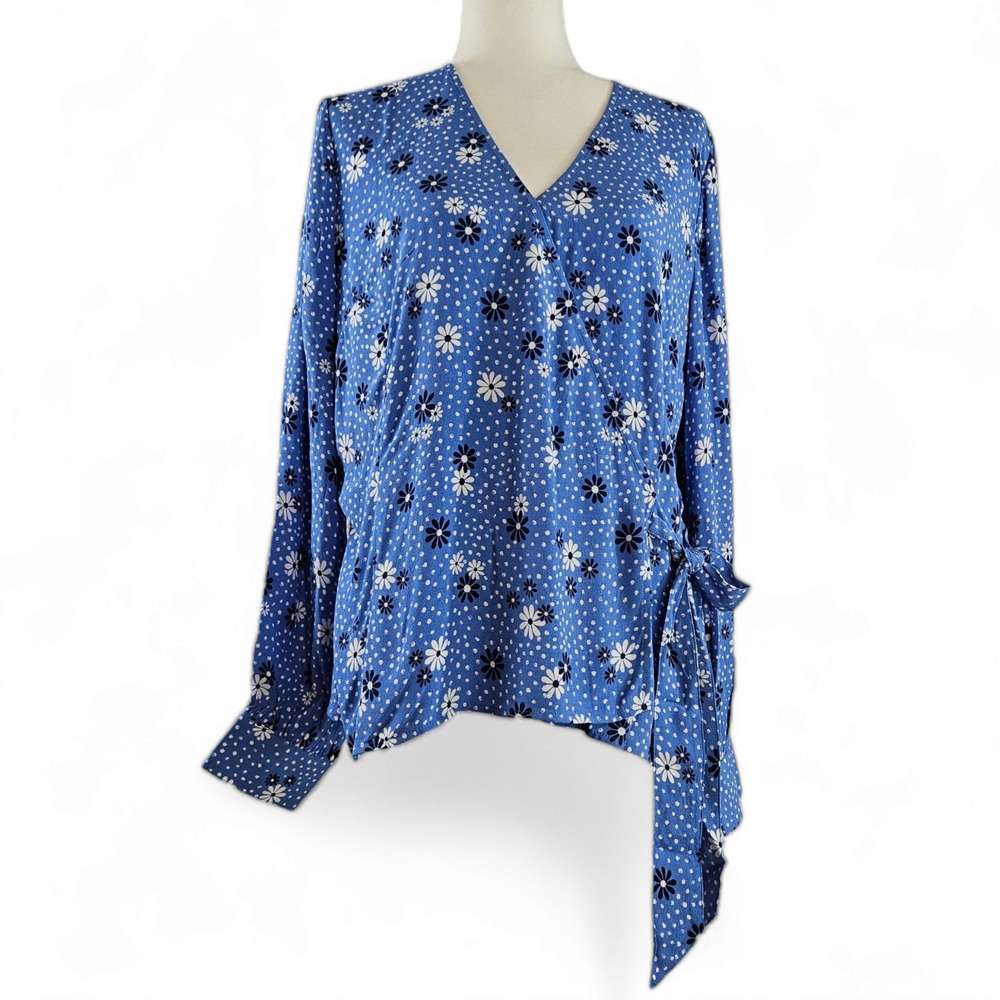 NWT‎ Talbots Bohemian Poet Sleeve Wrap Daisy Flowers & Dots Blouse Sz. L [12-14] - Picture 2 of 7